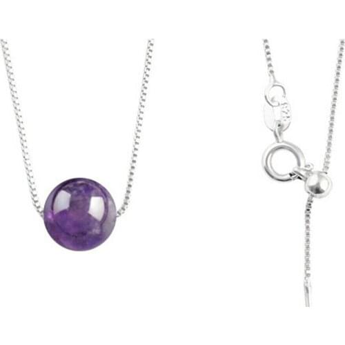 Natural GemStone Necklace Crystals Amethyst Rose Quartz Pendants Smooth Round Bead Necklace for Women Fashion Jewelry Minerals