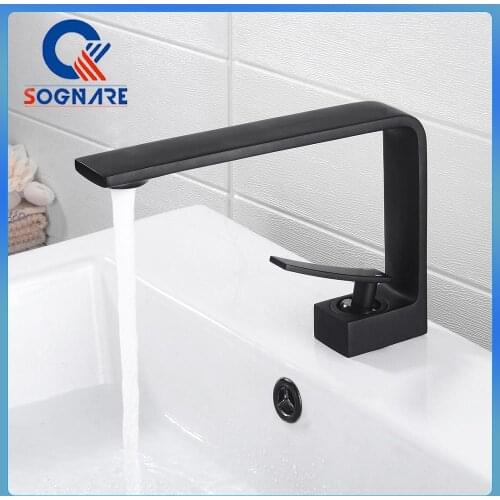 Deck Mounted Black Basin Faucets Bathroom Mixer Tap Brass Washbasin Faucet Single Handle Single Hole Elegant Crane Tap Matte New
