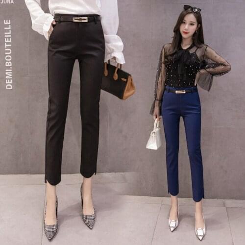 Spring Summer Womens Trousers High Waist Work Straight Solid Pencil Pants Slim Ankle Length Suit Pants Women Office Pants W1820