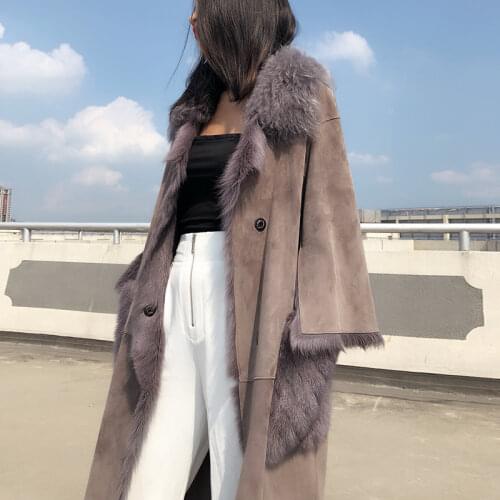 Real Sheepskin Coat Vintage Elegant Female Jacket Mink Fur Pocket Womens Clothing Winter Womens Coats Roupas Femeninas Zjt912