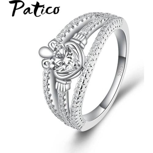 Genuine 925 Sterling Silver Heart Cubic Zirconia Rings For Women Sweet Small Heart CZ Paved Finger Rings Big Sale