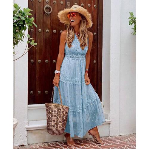 2021 Summer Autumn Boho Sexy Dot Sequin Dress Women Casual V-Neck Sleeveless Patchwork Party Maxi Dresses for Womens Vestidos
