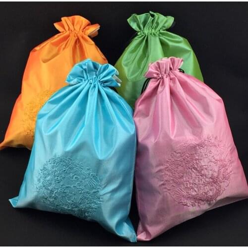 10pcs Embroidered Dragon Travel Protable Shoe Bags Bra Pouches Underwear Storage Pack Drawstring Satin Fabric Gift Packaging