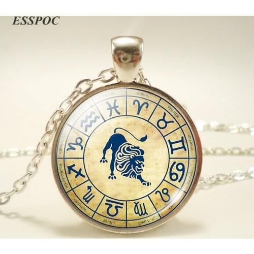 12 Zodiac Sign Twelve Constellation Glass Cabochon Pendant Necklace Aquarius Pisces Aries Taurus Gemini Jewelry Birthday Gift