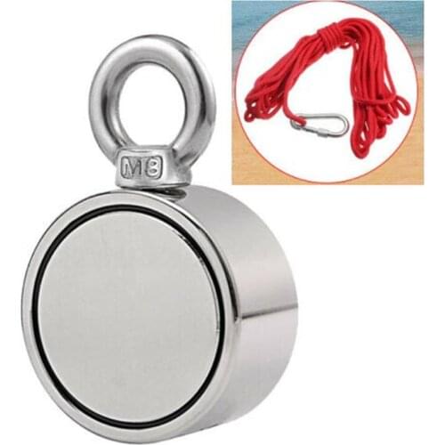 200/300/500Kg NdFeB Magnets Steel Double Single Side Neodymium Metal Magnet Detector Fishing + 10M Rope