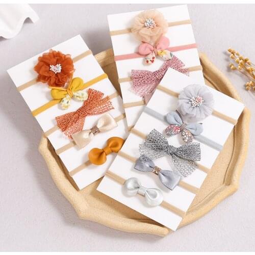 25pc/lot Baby Girl Flower Headbands Kid Lace Hair Bow Hairband Toddler Thin Nylon Headband Hair Accessories Newborn Print Turban