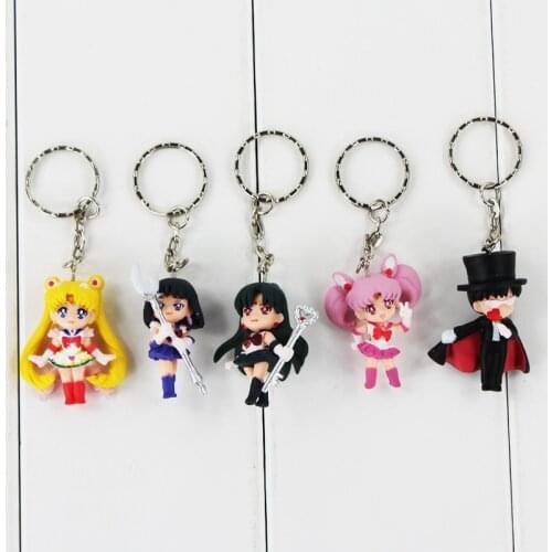 5Pcs/Lot Anime Sailor Moon Mars Jupiter Mercury Keychains Action Figures Toys Key Ring Pendants Gift for Kids 4-5cm