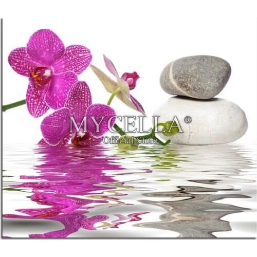 5D DIY Diamond Painting Cross Stitch Stones and orchids Home Decor Needlework Full Round Rhinestone Mosaic Diamond Embroidery