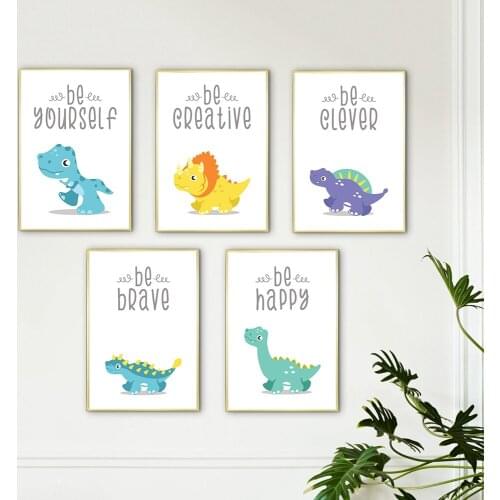 Watercolor Baby Animal Poster Dinosaur inspiring Quote Poster Nursery Wall Art Canvas Painting Nordic Kid Room Decor Picture