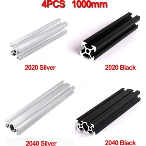4pcs/lot Waterproof 1000mm 2020 2040 Aluminum Extrusion Profile, Silver or Black Color