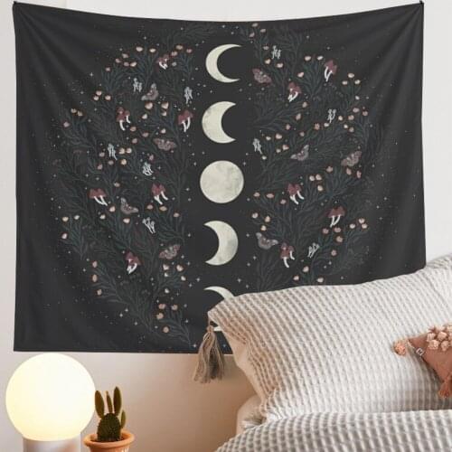 Black Moon Tapestry Wall Hanging Floral Divination Bedspread Beach Matwitchcraft Mandalay Hippie Mandalas Brujeria Boho Decor