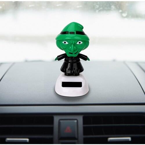 LEEPEE Halloween Decor Interior Accessories Solar Powered Witch Car Ornament Dashboard Decoration Dancing Shaking Head