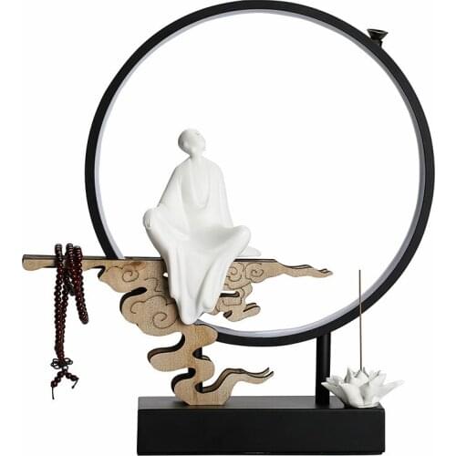 Chinese Style Aromatherapy Decoration Zen Desktop Ceramic Buddha Statue Home Accessories Hallway TV Cabinet Lamp Ring Creative