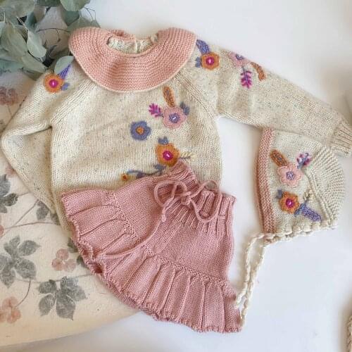 Kids Sweaters 2021 Spring Winter Kal Brand Girls Cute Flower Embroidery Wool Knit Sweaters Baby Child Outwear Pullover Clothes