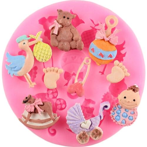 Baby Bear Horse Silicone Fondant Chocolate Molds DIY Cupcake Topper Baby Birthday Cake Decorating Tools Kitchen Baking Mould