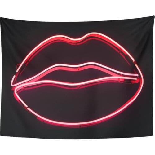 Red Bright Pink Neon Lips Dark Electric Tapestry Home Decor Wall Hanging for Living Room Bedroom Dorm 60x80 Inches