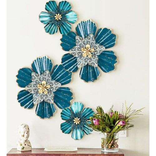 European Wrought Iron 3D Flower Wall Hanging Crafts Decoration Home Livingroom Restaurant Wall Sticker Metal Mural Ornaments Art