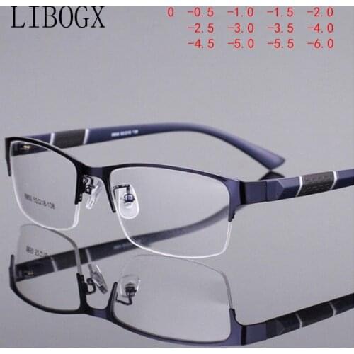 LIBOGX Finished Myopia Glasses Mens Metal Half Frame Womens Myopia Glasses Frame Diopter -1.0 -- -6.0