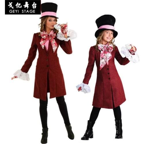 Halloween Alice in Wonderland Costumes Women Magician Cosplay Girls Princess Quess Magic Cosplay Female Coat High hat