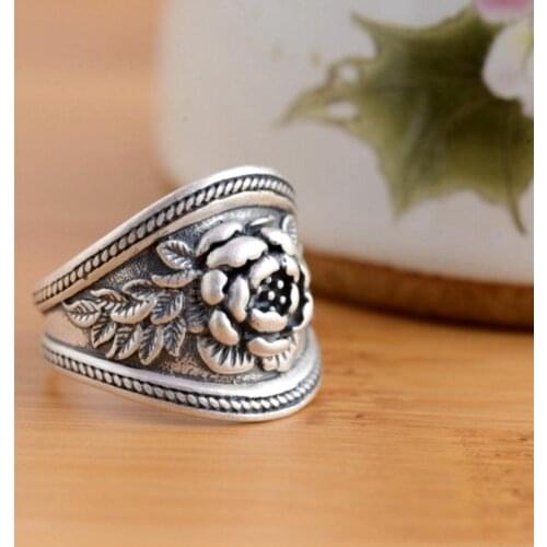 2019 Hot Sale Peony Flower Silver Rings for Women Fashion Jewelry Wedding Anillos Statement Accessories Engagement Ring Gifts