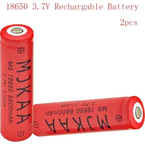2Pcs 18650 6800mAh Lithium Rechargeable Battery 3.7V 100% New Li-ion Batteries Red Housing for Flashlight Toys