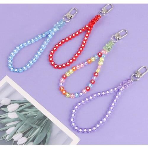 Cute Round Heart Bead Long Chain Keyring Pendant Little Bear Acrylic Keychains Accessories Women Couple Bag Airpods Key Holder