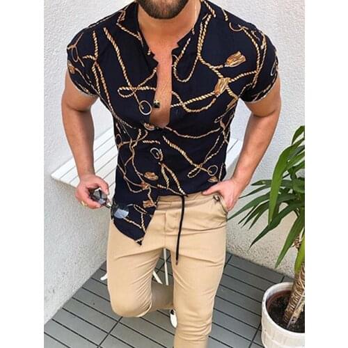 Men STAND Hawaiian Printing 2021 Summer Short Sleeve Button Shirt Beach Streetwear Casual Mens Leisure TOP M-3XL