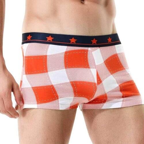 Men plaid cotton sexy comfortable boxer erotic boxer print breathable sport underwear
