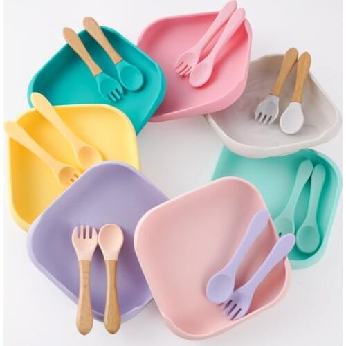 Baby Silicone Feeding Tableware Set Waterproof Suction Bowl Childrens Plate Non-Slip Spoon BPA Free Silicone Baby Prodect