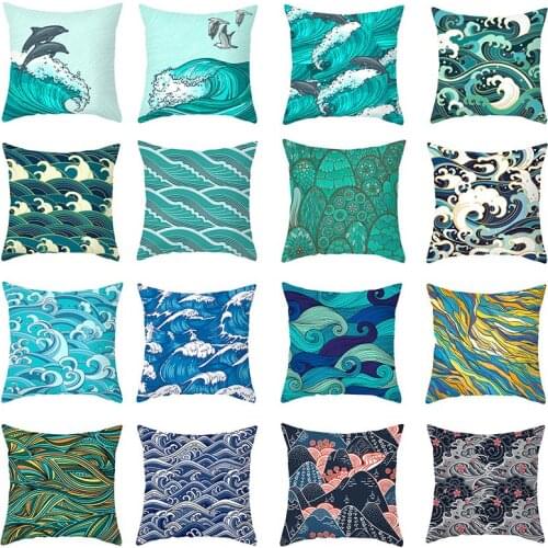 Pillowcases Blue Wave Theme Print Cushion Cover For Summer Decorative Throw Pillow Sofa Living Room Modern Home Decor 45*45cm/Pc