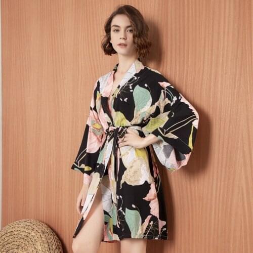 New Sleepwear Robe Spring Viscose Women Nightgown Flower Printed Long-Sleeve Pajamas Bathrobe for Female