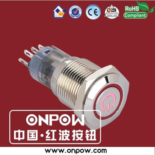 ONPOW 16mm momentary illuminated power symbol pushbutton switch anti-vandal RoHS LAS2GQF-11ET/R/12V/N