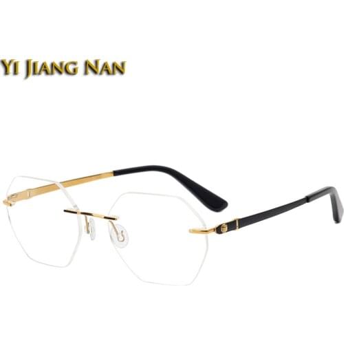Women Hexagon Pure Titanium Optical Rimless Eyewear Lightweight Flexible Prescription Glasses Frame Men Eyeglasses Spectacle