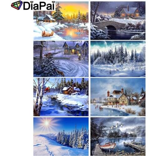 DIAPAI 100% Full Square/Round Drill 5D DIY Diamond Painting "House snow scene" 3D Embroidery Cross Stitch Home Decor
