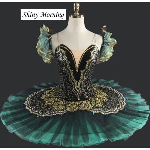 Professional Ballet Tutu Adult Girls Green Black Esmeralda Classical Ballet Costume Tutu Pancake Stage Ballet Attire Costume