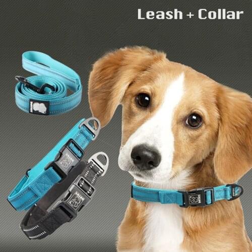Adjustable Pet Dog Collar and leash Nylon Padded Reflective Collar Dog Training Outdoor Comfortable Necklace For Pet Cats Dogs