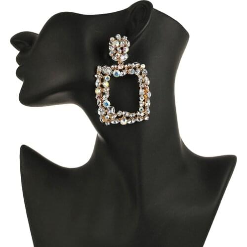 Luxury Shining Crystal Drop Earrings Gold Silver Color Square Rhinestone Dangle Earrings for Women Wedding Party Jewelry