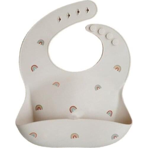 Cartoon Printing Baby Bibs Waterproof Soft Silicone Baby Feeding Catcher Adjustable Roll up Food Pocket for Infants