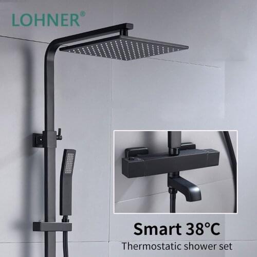 Lohner Black Shower Sets Bathroom Faucet Hot And Cold Mixer Brass Faucet Bathtub System Thermostatic Rain Waterfall
