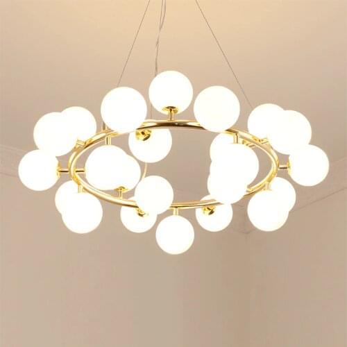 European Parlor modern black golden LED chandelier lamp light living foyer round glass ball balloon ring chandelier light LED