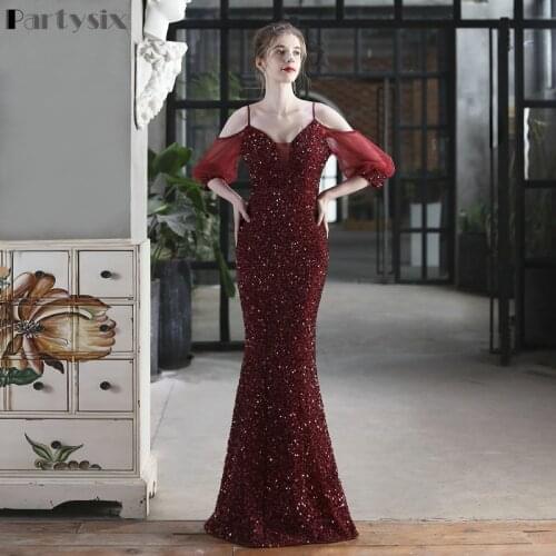 Partysix 2021 Sexy Deep V Neck Sequins Evening Party Dress Women Spaghetti Strap Bodycon Dress Sleeveless Women Maxi Dress