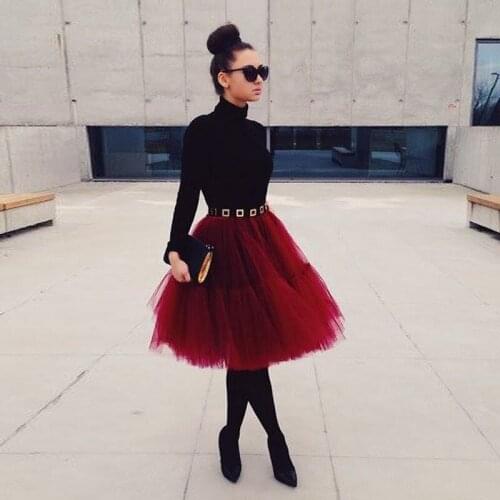 Vintage Lolita Midi Skirts Womens Burgundy Fluffy Tulle Skirt Bridesmaid Tutu Skirt for Wedding Autumn Winter Style Custom