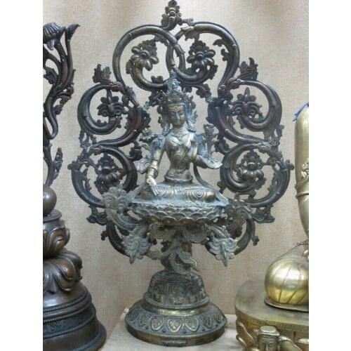 Xd 001584 19"Tibet Buddhism Classical Bronze Gold Lotus flower White Tara Buddha Statue