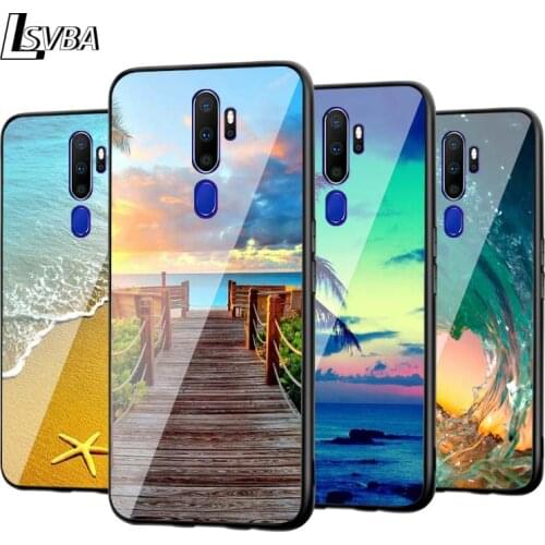 For OPPO A5 A9 2020 F7 Phone Cover Shell The Sea Waves Beach for OPPO Reno 2 Z 2Z 2F 3 4 Pro 5G Bright Black Phone Case