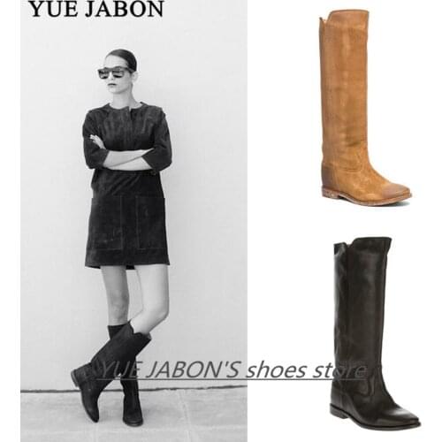 Black Brown girls boots Cow leather Genuine Leather Womens Knee High Boots Wedges Boots Winter Boots handmade boots women