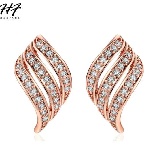 Vintage CZ Crystal Angles Wings Stud Earrings Rose Gold Color Crystal Fashion Jewelry For Women HotSale E037 E038