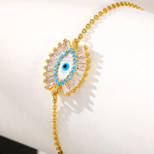 Gold CZ Zircon Devils Eye Charm Chain Bracelet Rhinestone Evil Eye Bracelets For Women Pulseras Jewelry Gifts Bijoux Femme