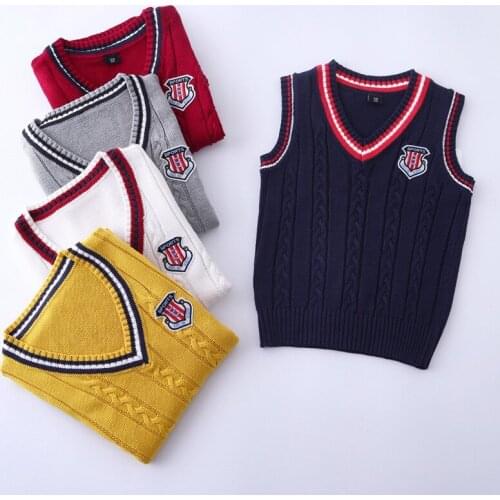 Big Girls knitted sweater vest V-neck cotton spring Waistcoat Boys clothes Outerwear Vest childrens clothing Kids clothes