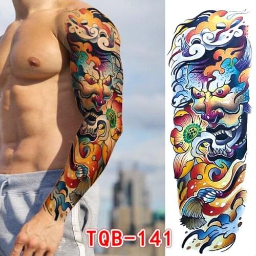 1pcs Full Arm Sleeve Temporary Tattoos Waterproof Wolf Rose Skull Body Transfer Tattoos Stickers for Women Men Fake Decals