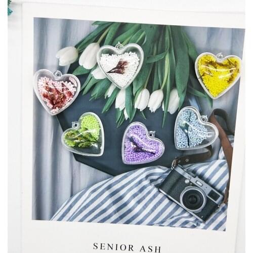10pcs Heart With Foam Real Dryed Flowers Charms Pendants Acrylic Heart Charms DIY Earring Jewelry Making Floatings 29*30mm FX182